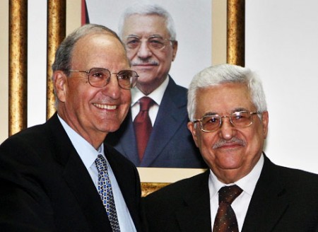 US Middle East envoy George Mitchell meets with Palestine Authority President Mahmoud Abbas in Ramallah. The American effort, started by the Bush Administration and continued by President Barack Obama to impose an Israeli-friendly Palestinian leadership has failed, according to new surveys of Palestinians. (Thaer Ganaim/MaanImages)