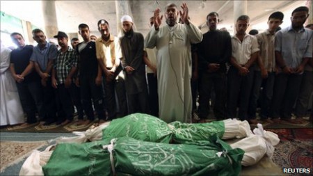 Ibrahim Abu Saeed, 91, and his grandson Husam were buried on Monday